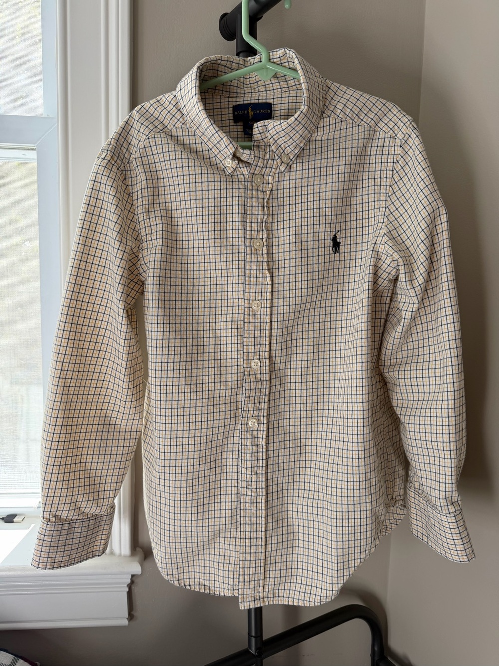 Ralph Lauren Boys' Beige and Navy Plaid Button-Down Shirt